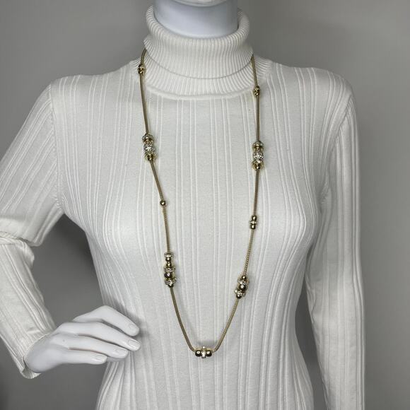 Chico's beaded necklace costume signed jewelry gold tone rhinestone beads trendy - Picture 10 of 13